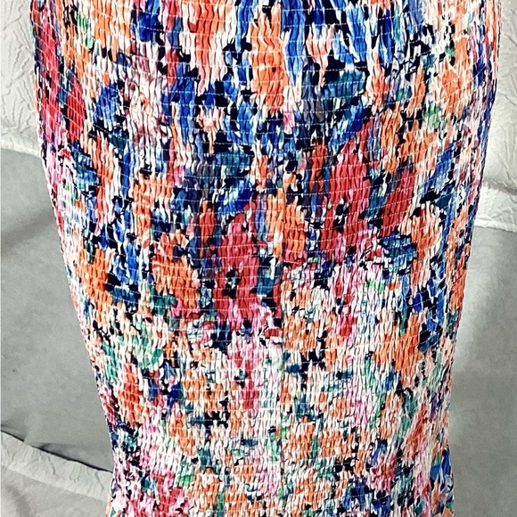 NWT Large Luxxel Multicolor Floral Midi Dress smocked body ruffle - Picture 16 of 16